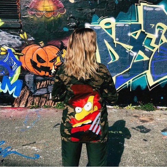 Hand-painted Freddy Krueger x Groundskeeper Willy camouflage jacket - Picture 1 of 4